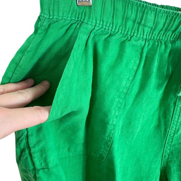 C & C Linen Green 100% Linen Drawstring Elastic Waist Casual Shorts Size L - Picture 4 of 6